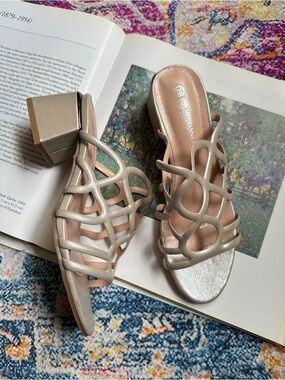 Metallic Block Heel Sandals